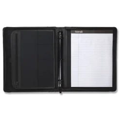 Samsill 11 in. x 13 1/2 in. 2-Part 1 in. Cap Leather Multi-Ring Zippered Portfolio - Black