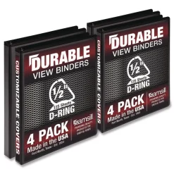 Samsill 11.5 in. x 8.5 in. 0.5 in. Capacity 3 Rings Durable D-Ring View Binders - Black (4/Pack)