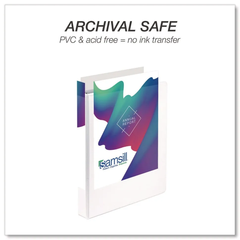 Samsill 11.5 in. x 8.5 in. 1 in. Capacity 3 Rings Durable D-Ring View Binders - White (4/Pack)