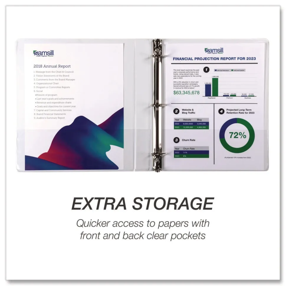 Samsill 11.5 in. x 8.5 in. 1 in. Capacity 3 Rings Durable D-Ring View Binders - White (4/Pack)