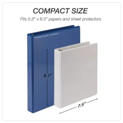 Samsill 8.5 in. x 5.5 in. 1 in. Capacity 3 Rings Economy Round Ring View Binder - White (6/Carton)