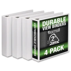 Samsill 11.5 in. x 8.5 in. 2 in. Capacity 3 Rings Durable D-Ring View Binders - White (4/Pack)