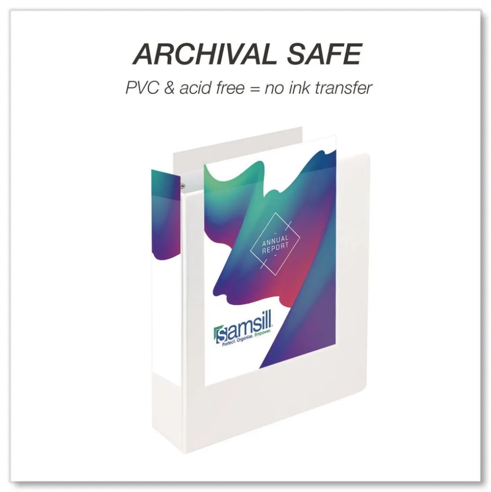 Samsill 11.5 in. x 8.5 in. 2 in. Capacity 3 Rings Durable D-Ring View Binders - White (4/Pack)