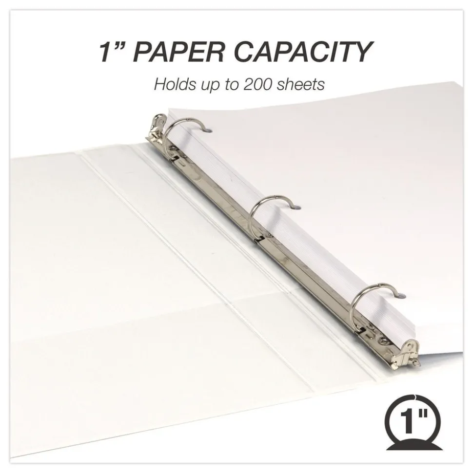 Samsill 11 in. x 8.5 in. 1 in. Capacity 3 Rings Economy Round Ring View Binder - White (6/Carton)