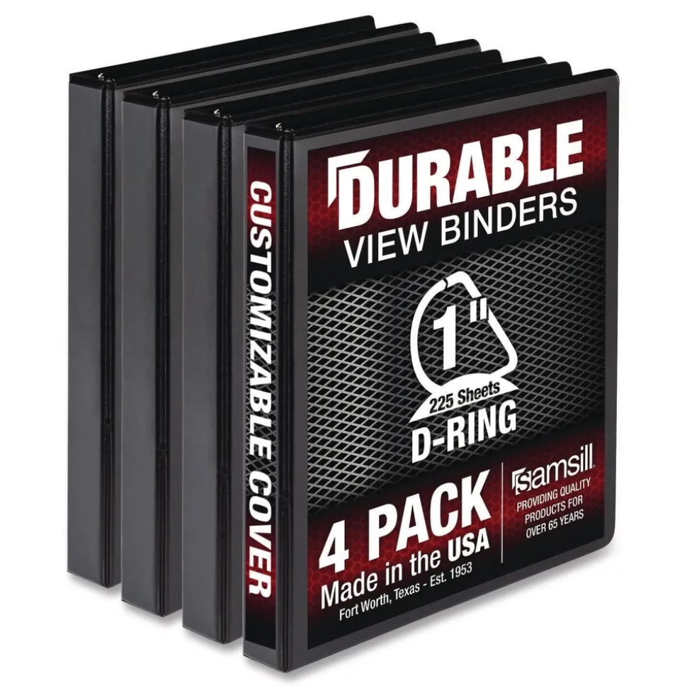 Samsill 11.5 in. x 8.5 in. 3 Rings 1 in. Capacity Durable D-Ring View Binders - Black (4/Pack)