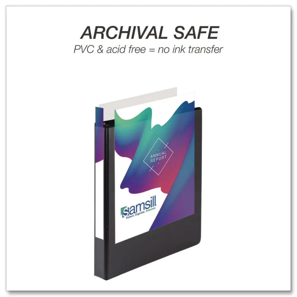 Samsill 11.5 in. x 8.5 in. 3 Rings 1 in. Capacity Durable D-Ring View Binders - Black (4/Pack)