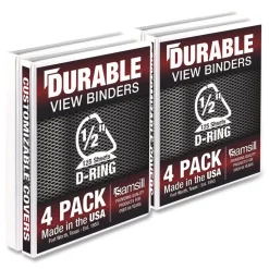 Samsill 11.5 in. x 8.5 in. 3 Rings 0.5 in. Capacity Durable D-Ring View Binders - White (4/Pack)