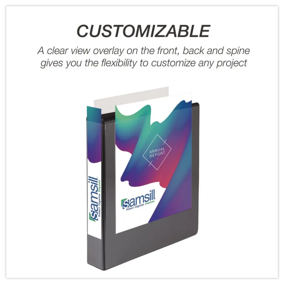 Samsill 11.5 in. x 8.5 in. 3 Rings 1.5 in. Capacity Durable D-Ring View Binders - Black (4/Pack)