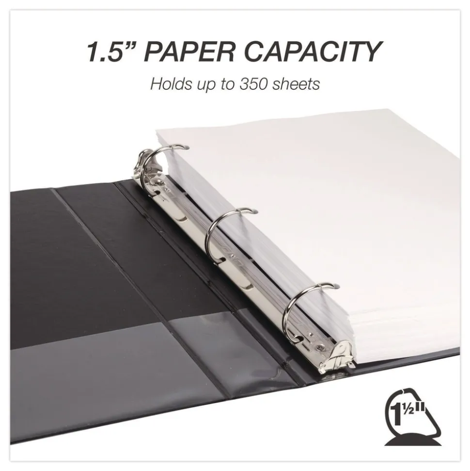 Samsill 11.5 in. x 8.5 in. 3 Rings 1.5 in. Capacity Durable D-Ring View Binders - Black (4/Pack)