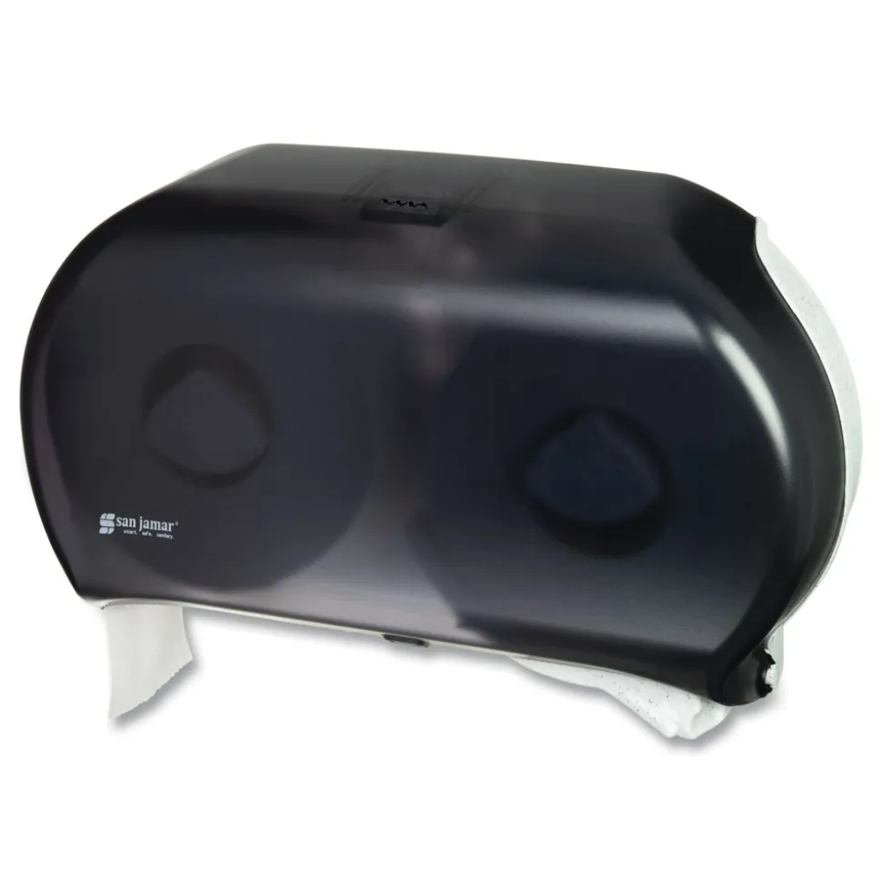 San Jamar 9 in. Roll 19 in. x 5.25 in. x 12 in. Twin Jumbo Classic Tissue Dispenser - Transparent Black Pearl