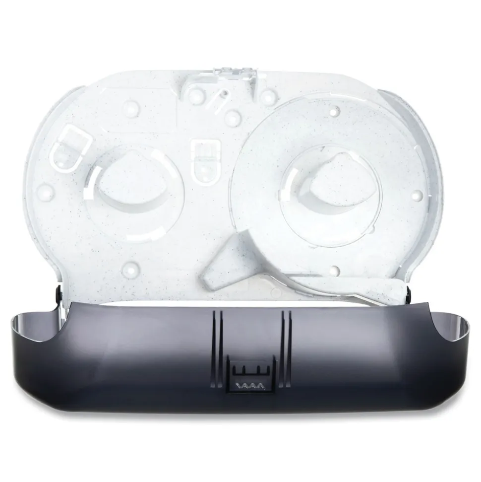 San Jamar 9 in. Roll 19 in. x 5.25 in. x 12 in. Twin Jumbo Classic Tissue Dispenser - Transparent Black Pearl