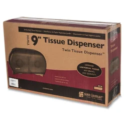 San Jamar 9 in. Roll 19 in. x 5.25 in. x 12 in. Twin Jumbo Classic Tissue Dispenser - Transparent Black Pearl