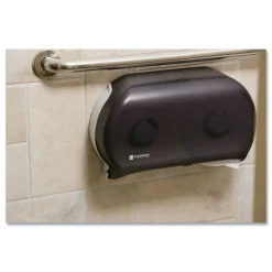 San Jamar 9 in. Roll 19 in. x 5.25 in. x 12 in. Twin Jumbo Classic Tissue Dispenser - Transparent Black Pearl