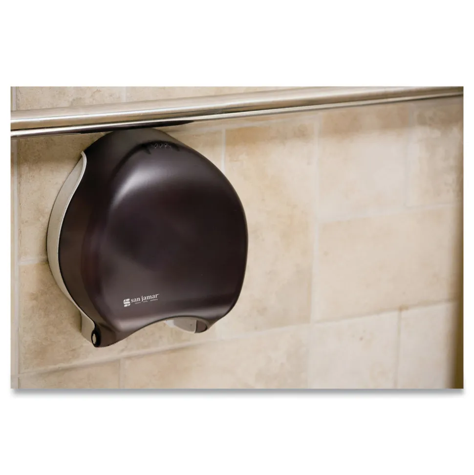 San Jamar 9 in. Roll 10.25 in. x 5.63 in. x 12 in. Single Jumbo Bath Classic Tissue Dispenser - Transparent Black Pearl