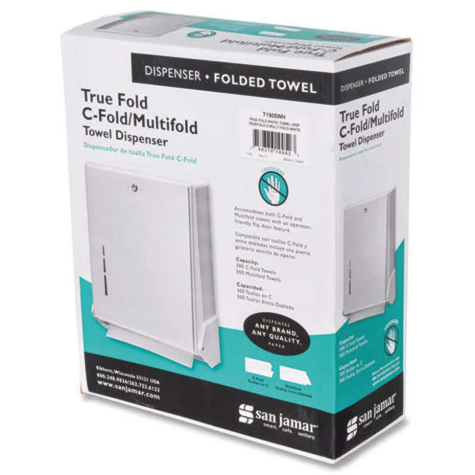 San Jamar 11.63 in. x 5 in. x 14.5 in. True Fold C-Fold/Multifold Paper Towel Dispenser - White