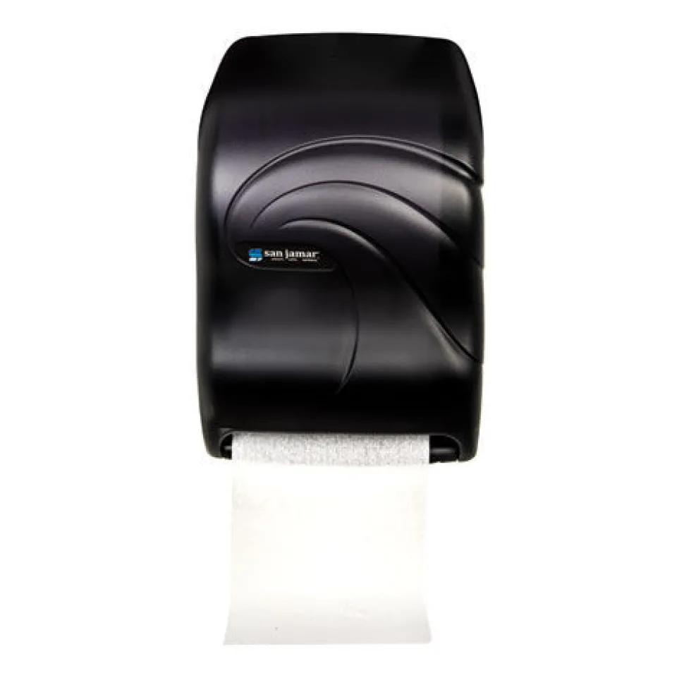 San Jamar 11.75 in. x 9 in. x 15.5 in. Electronic Touchless Roll Towel Dispenser - Black Pearl