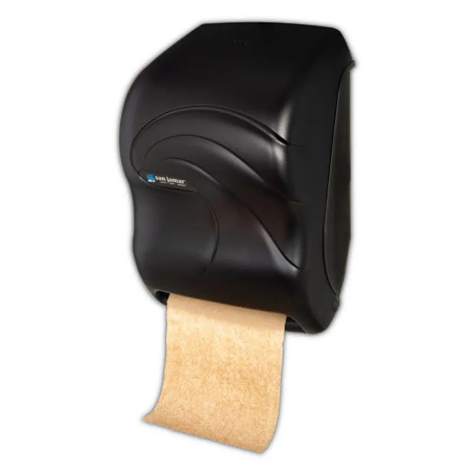 San Jamar 11.75 in. x 9 in. x 15.5 in. Electronic Touchless Roll Towel Dispenser - Black Pearl