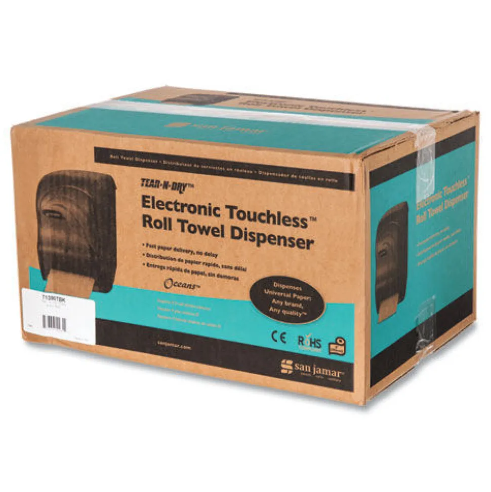 San Jamar 11.75 in. x 9 in. x 15.5 in. Electronic Touchless Roll Towel Dispenser - Black Pearl