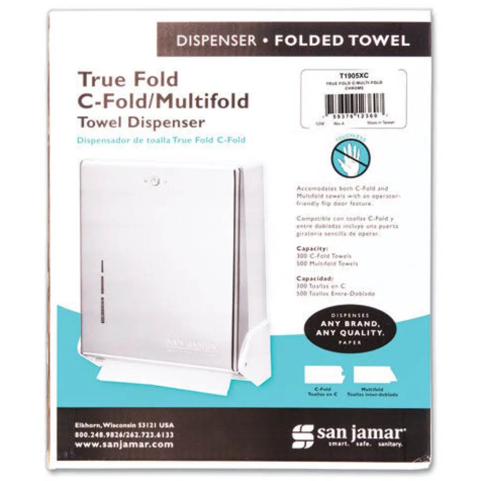 San Jamar 11.63 in. x 5 in. x 14.5 in. True Fold C-Fold/Multifold Paper Towel Dispenser - Chrome