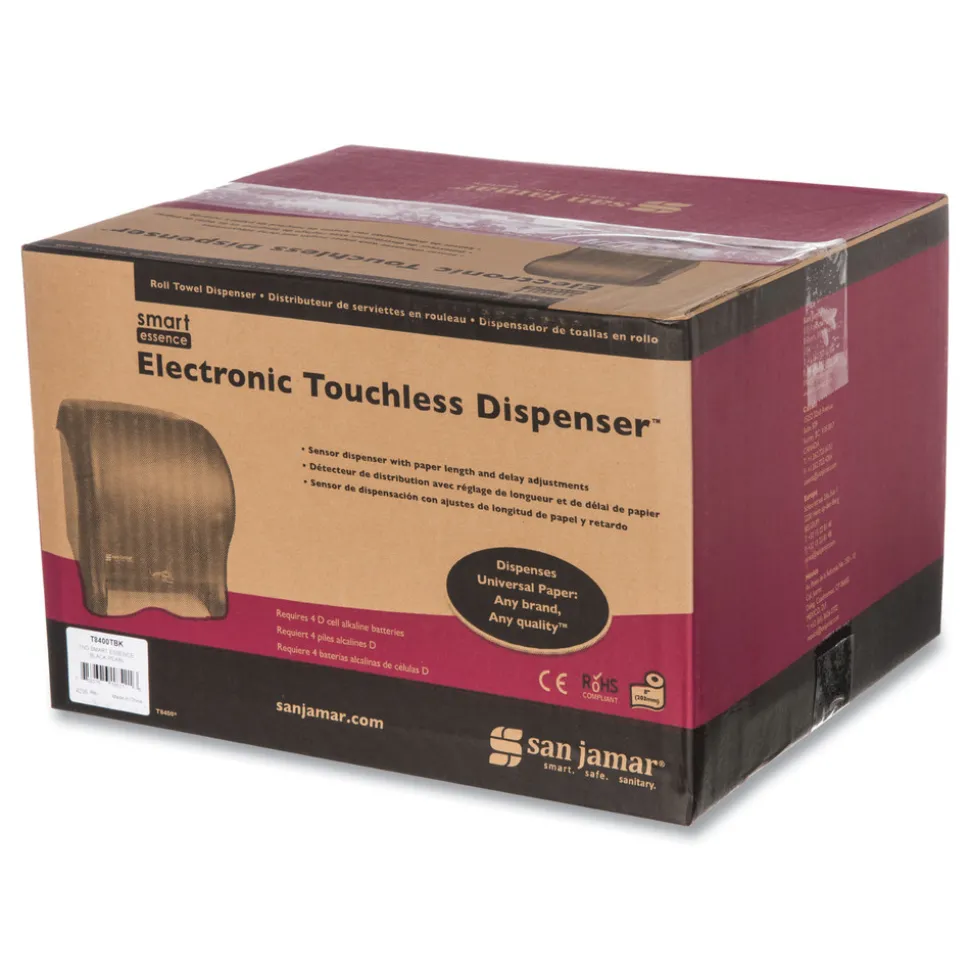 San Jamar 11.88 in. x 9.1 in. x 14.4 in. Smart Essence Electronic Roll Towel Dispenser - Black