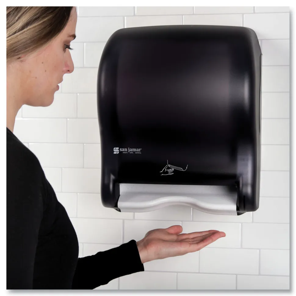 San Jamar 11.88 in. x 9.1 in. x 14.4 in. Smart Essence Electronic Roll Towel Dispenser - Black