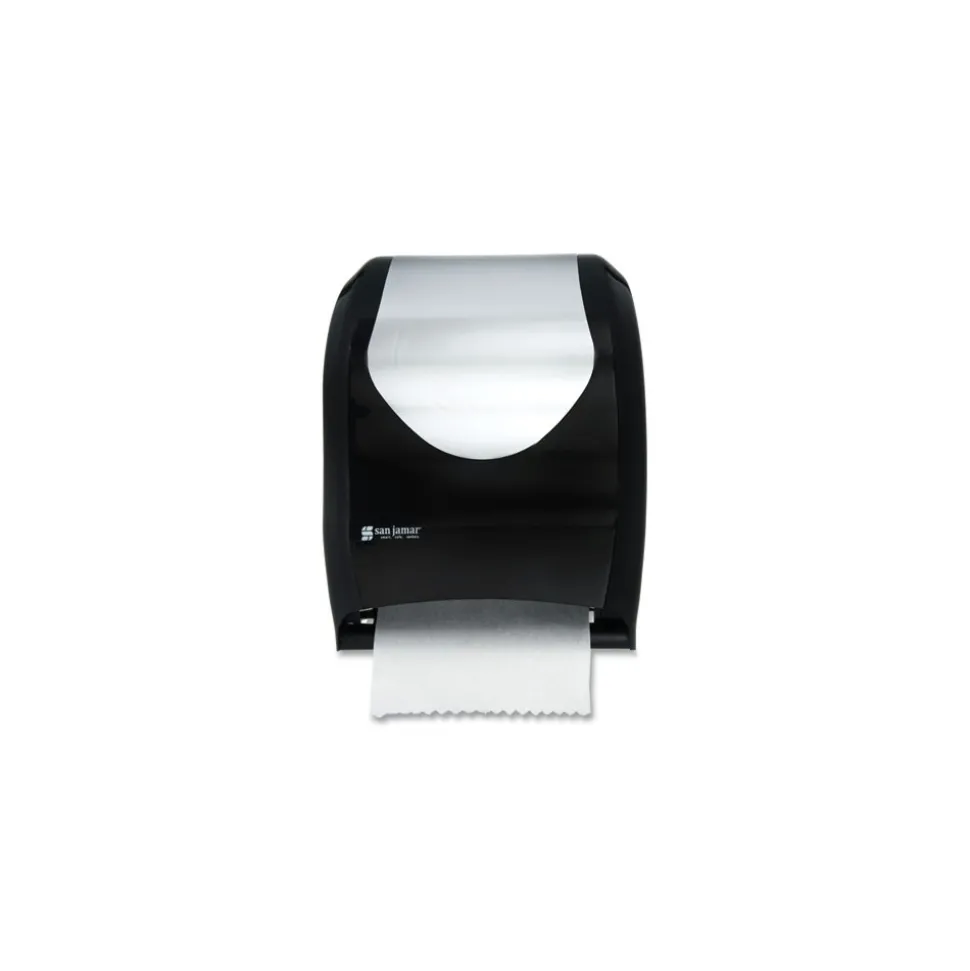 San Jamar T1370BKSS 16.75 in. x 10 in. x 12.5 in. Tear-N-Dry Touchless Roll Towel Dispenser - Black/Silver