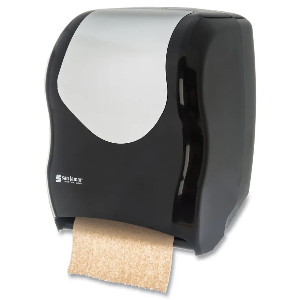 San Jamar T1370BKSS 16.75 in. x 10 in. x 12.5 in. Tear-N-Dry Touchless Roll Towel Dispenser - Black/Silver