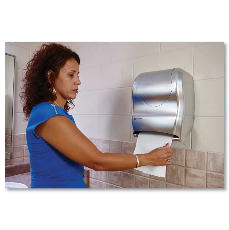 San Jamar T1370SS Tear-N-Dry 16.75 in. x 10 in. x 12.5 in. Touchless Roll Towel Dispenser - Silver