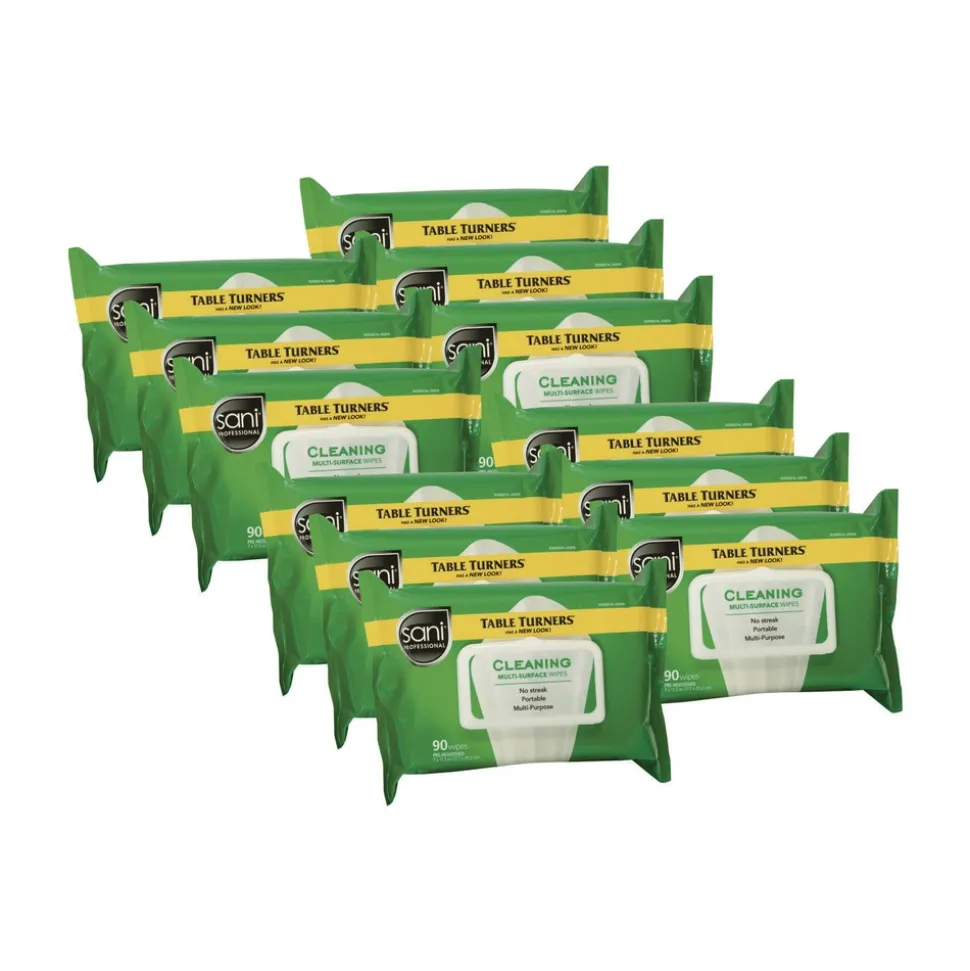 Sani Professional NIC A580FW 11.5 in. x 7 in. 1-Ply Multi-Surface Cleaning Wipes - Fresh Scent, White (12/Carton)