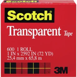 Scotch 600 1 in. x 72 yds 3 in. Core Tape - Transparent (1-Roll)