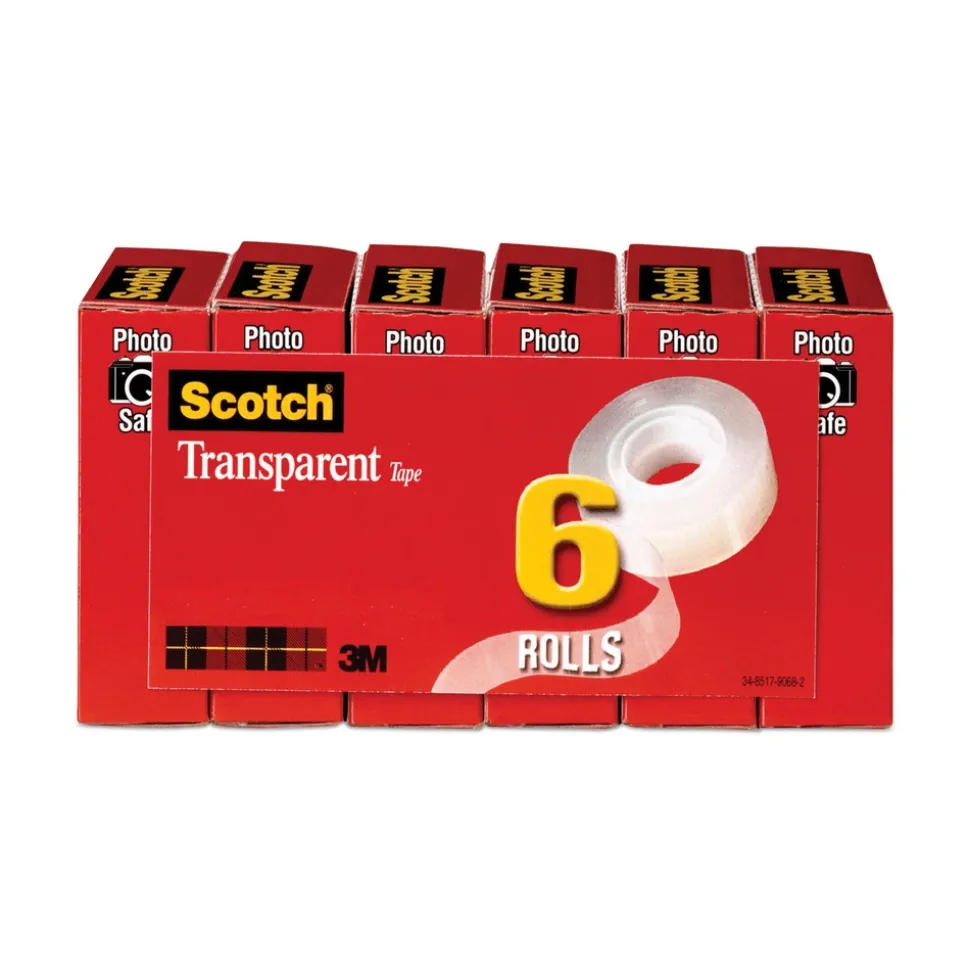 Scotch 0.75 in. x 83.33 ft. 1 in. Core Tape - Transparent (6/Pack)