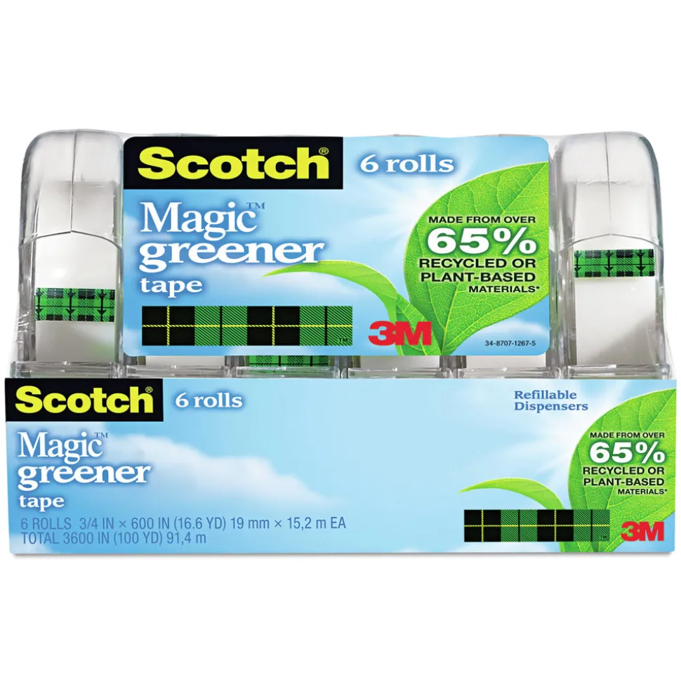 Scotch 0.75 in. x 50 ft. 1 in. Core Magic Greener Tape with Dispenser - Clear (6/Pack)