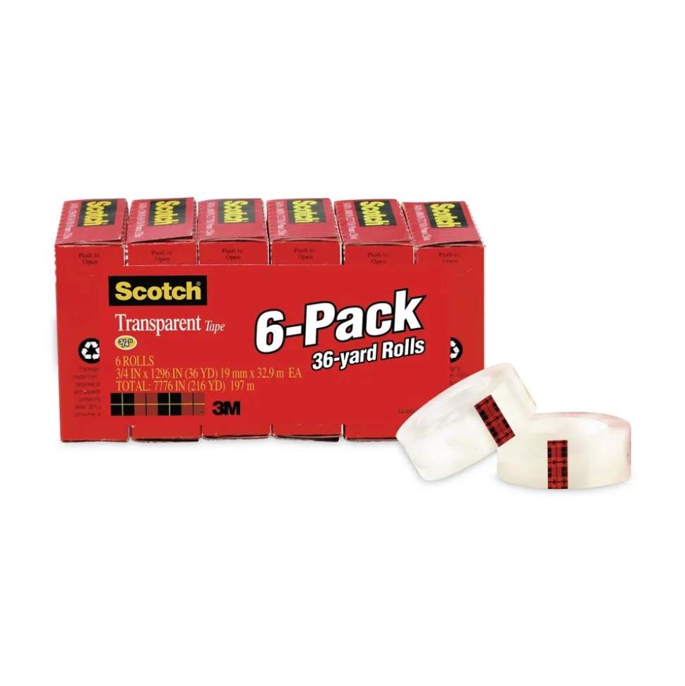 Scotch 0.75 in. x 36 yds 1 in. Core Tape - Transparent (6/Pack)