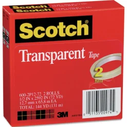 Scotch 0.5 in. x 72 yds 3 in. Core Tape - Transparent (2/Pack)