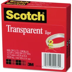 Scotch 0.5 in. x 72 yds 3 in. Core Tape - Transparent (2/Pack)