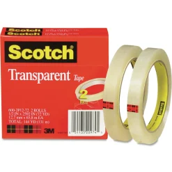 Scotch 0.5 in. x 72 yds 3 in. Core Tape - Transparent (2/Pack)