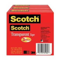 Scotch 1 in. x 72 yds 3 in. Core Tape - Transparent (3/Pack)
