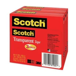 Scotch 1 in. x 72 yds 3 in. Core Tape - Transparent (3/Pack)