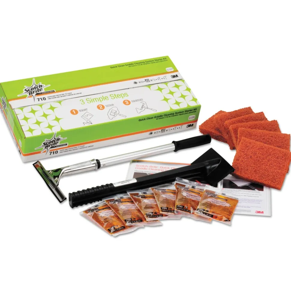 Scotch-Brite PROFESSIONAL Quick Clean Griddle Cleaning System Starter Kit 4 X 5.24 Orange