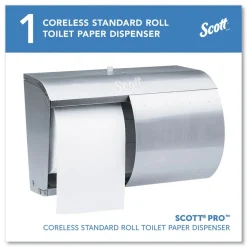 Scott 09606 7 1/10 in. x 10 1/10 in. x 6 2/5 in. Pro Coreless SRB Stainless Steel Tissue Dispenser