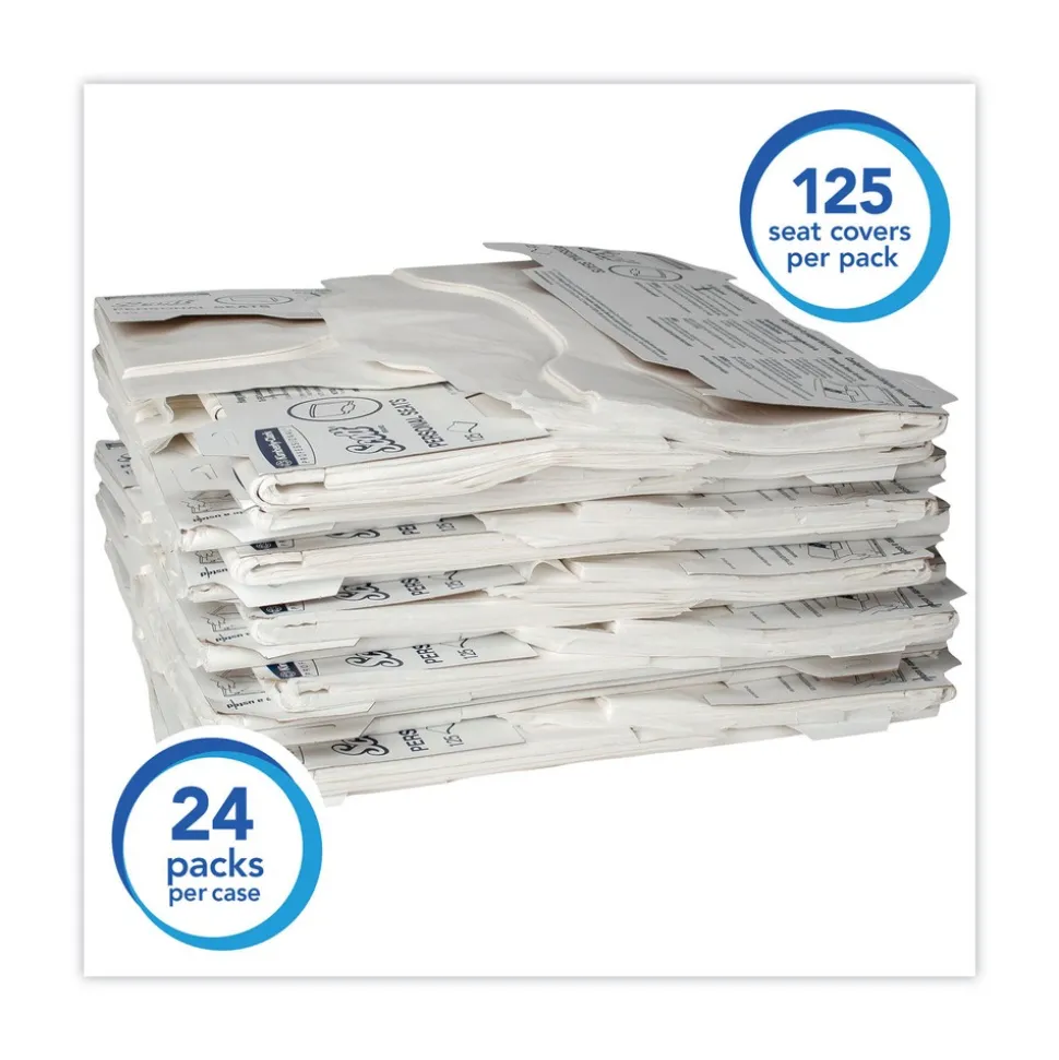 Scott 07140 15 in. x 18 in. Personal Sanitary Toilet Seat Covers - White (125/Pack, 24 Packs/Carton)