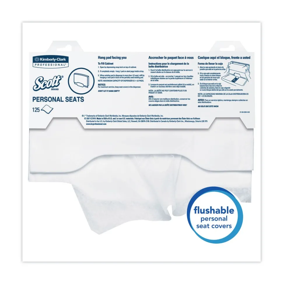Scott 07140 15 in. x 18 in. Personal Sanitary Toilet Seat Covers - White (125/Pack, 24 Packs/Carton)