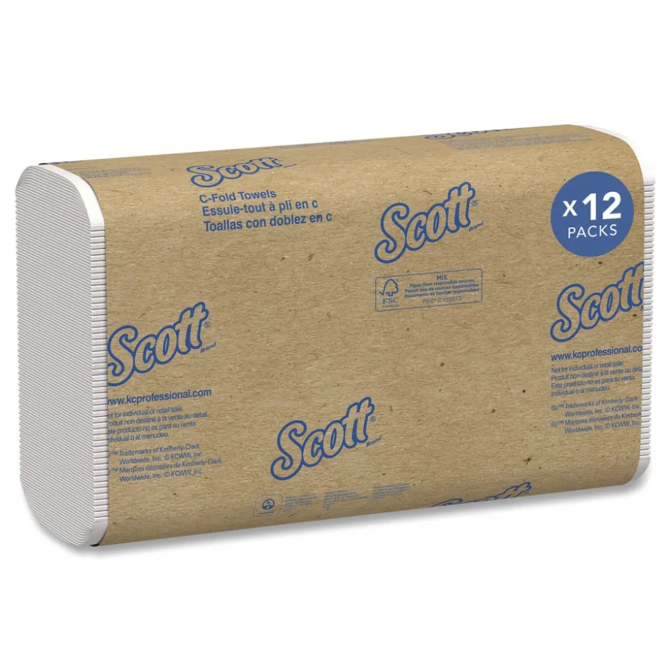Scott 01510 10.13 in. x 13.15 in. 1-Ply Essential C-Fold Towels - White (12 Packs/Carton)