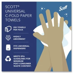 Scott 01510 10.13 in. x 13.15 in. 1-Ply Essential C-Fold Towels - White (12 Packs/Carton)
