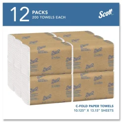 Scott 01510 10.13 in. x 13.15 in. 1-Ply Essential C-Fold Towels - White (12 Packs/Carton)