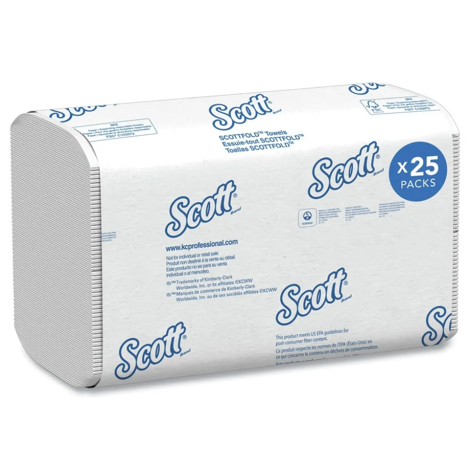 Scott 01960 7.8 in. x 12.4 in. 1-Ply Pro Scottfold Towels - White (25 Packs/Carton)