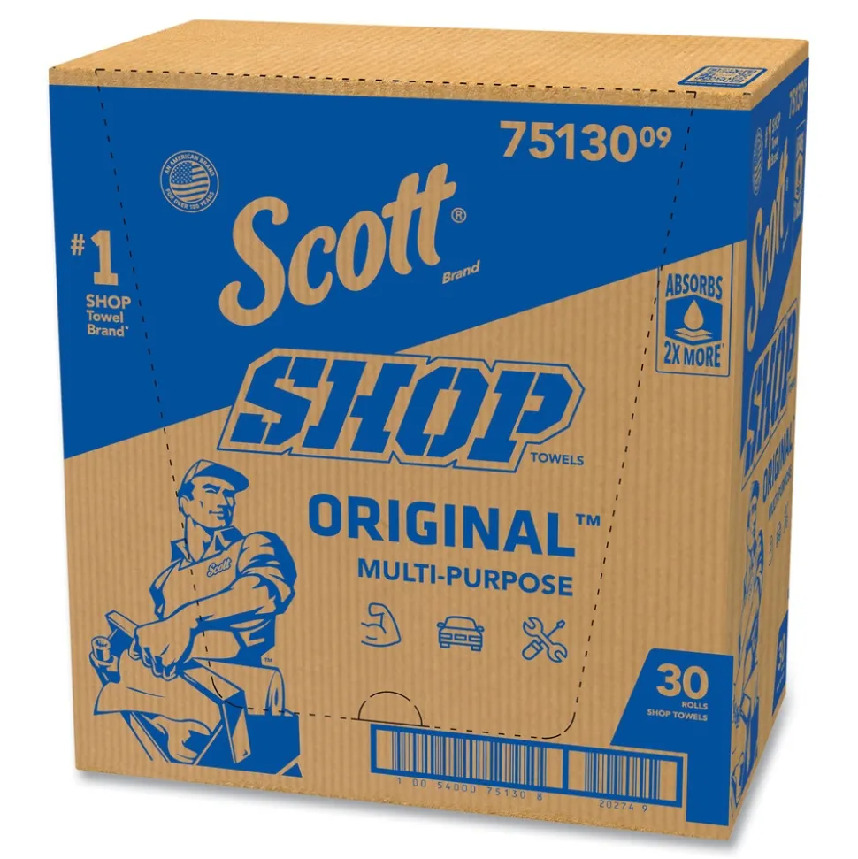 Scott 75130 9.4 in. x 11 in. Standard Shop Towels - Blue (55/Roll 30 Rolls/Carton)