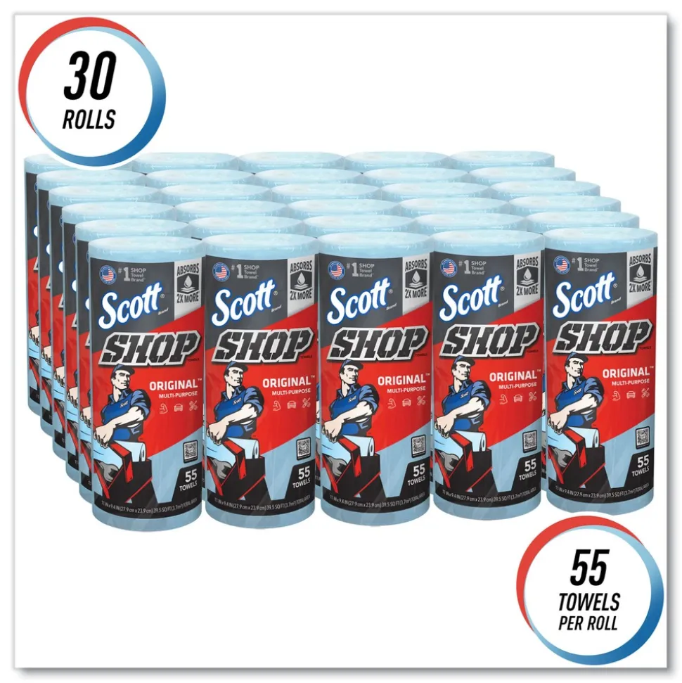 Scott 75130 9.4 in. x 11 in. Standard Shop Towels - Blue (55/Roll 30 Rolls/Carton)