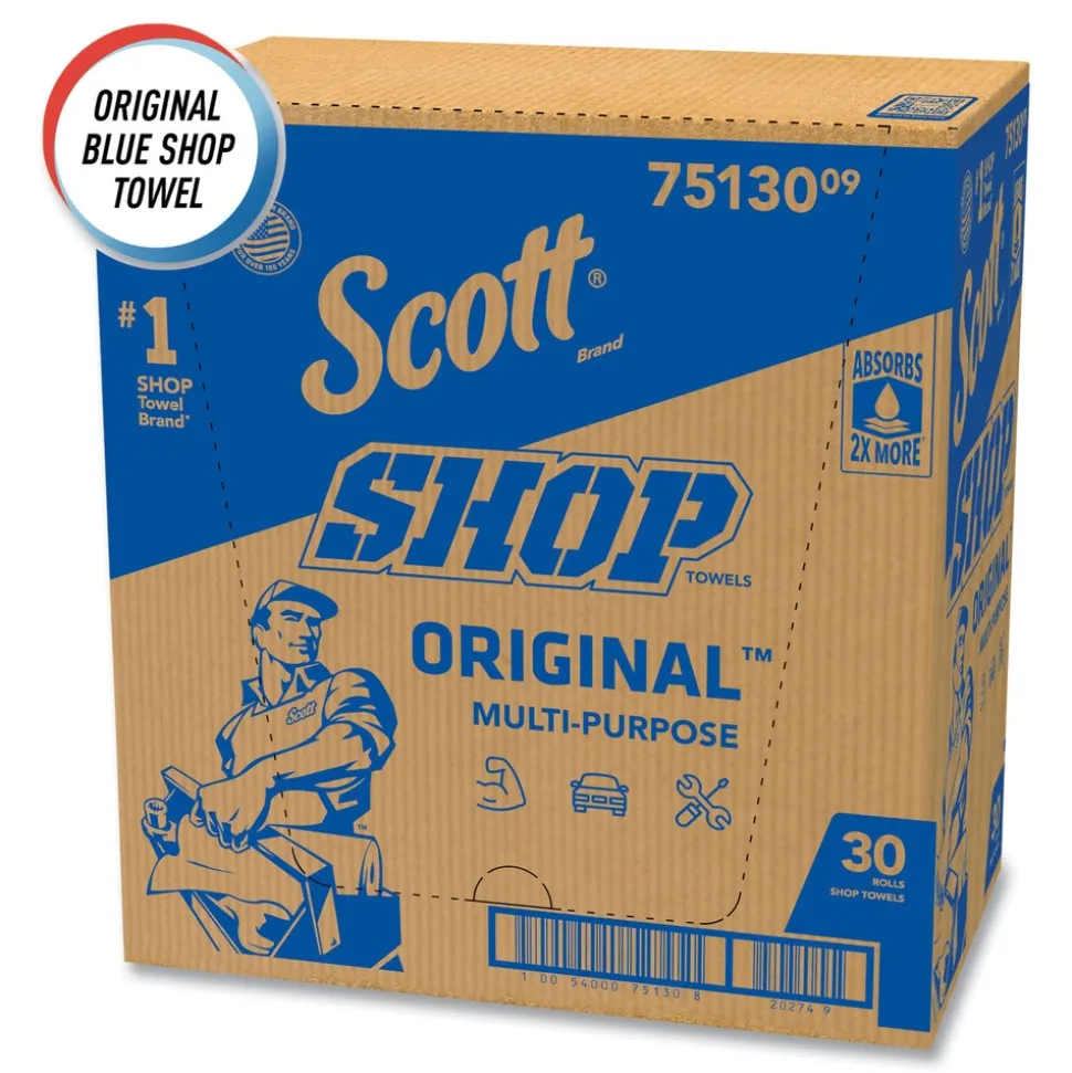 Scott 75130 9.4 in. x 11 in. Standard Shop Towels - Blue (55/Roll 30 Rolls/Carton)