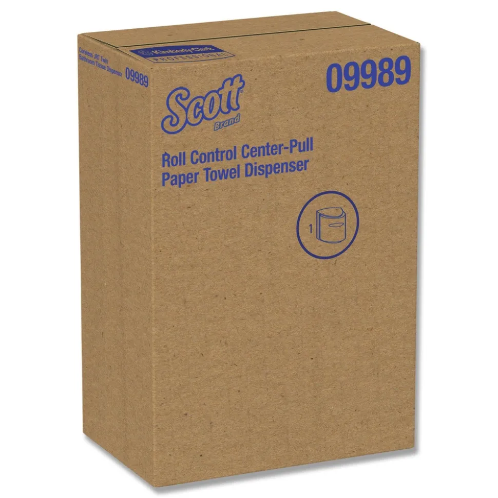 Scott 09989 10.3 in. x 9.3 in. x 11.9 in. Roll Control Center Pull Towel Dispenser - Smoke/Gray